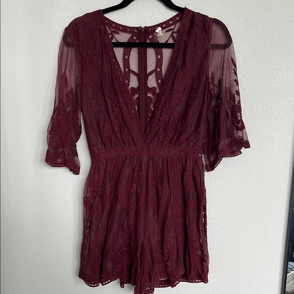 Wishlist Maroon Red Lace Romper - Picture 1 of 5